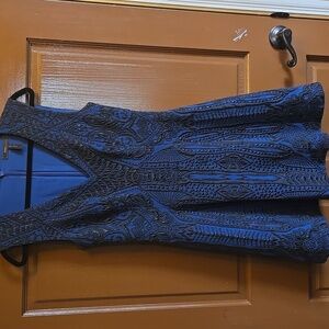 BCBG-Blue/blk textured stretchy sleeveless A line short dress Sz 2